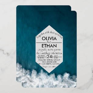 Modern navy nautical Wedding Foil Invitation