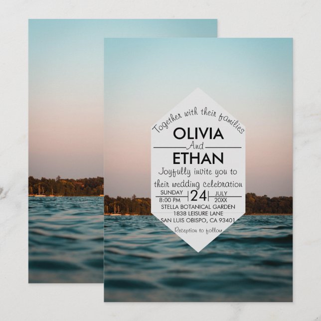 Modern navy nautical Wedding Invitation (Front/Back)