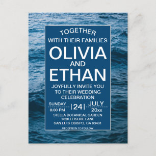 Modern navy nautical Wedding invitation Postcard