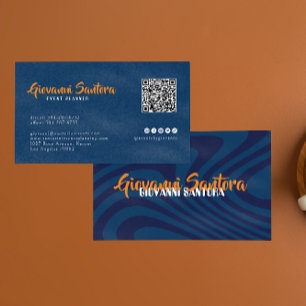 Modern Navy & Orange Professional QR Business Card