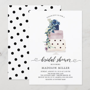 Modern Navy & Plum Floral Cake Bridal Shower Invitation