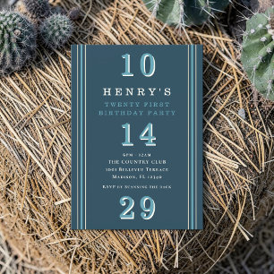 Modern Navy QR Code 21st Birthday Invitation