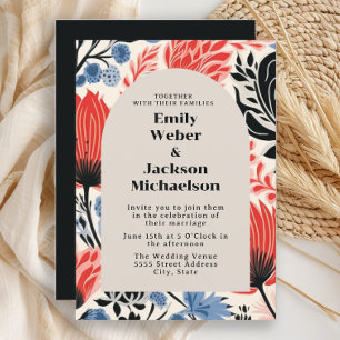 Modern Navy Red Cream Arch Wedding Invitation