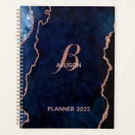 Modern Navy Rose Gold Agate Monogram Planner<br><div class="desc">A modern,  navy and rose gold agate design is the backdrop for this elegant planner. Your monogram in a stylish calligraphy font is the centerpiece of this chic design. Add your name to the planner and make it uniquely yours.</div>