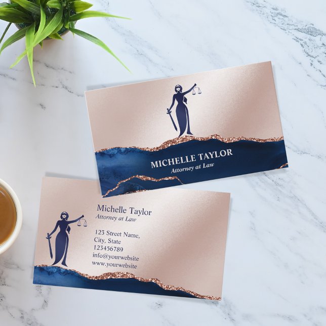 Modern Navy Rose Gold Attorney Lawyer Office Business Card (Creator Uploaded)
