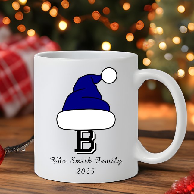 Modern Navy Santa Hat Monogram Family Christmas Coffee Mug (Modern Navy Santa Hat Monogram Family Christmas Coffee Mug
)