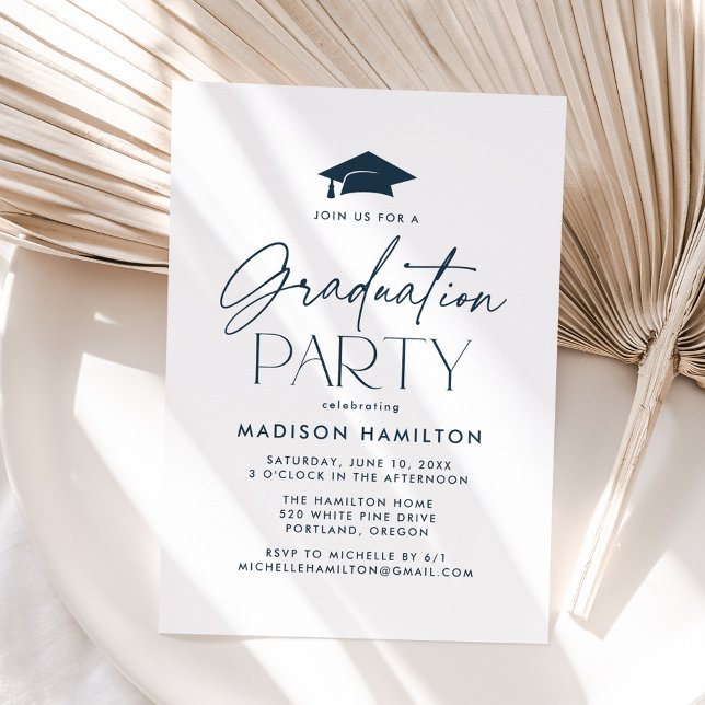 Modern Navy Script Graduation Party Invitation (Creator Uploaded)