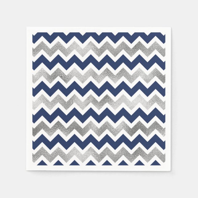 Modern Navy Silver baby shower napkins (Front)