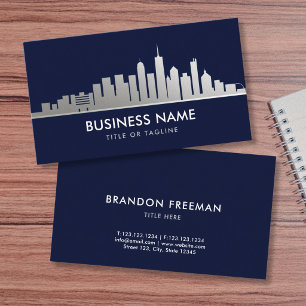 Modern Navy & Silver Skyline Realtor Business Card