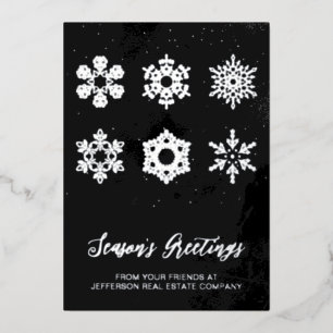 Modern Navy Silver Snowflakes Business    Foil Holiday Card