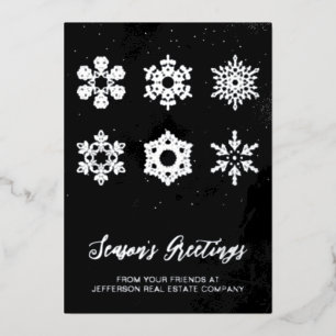 Modern Navy Silver Snowflakes Business Foil Holiday Card