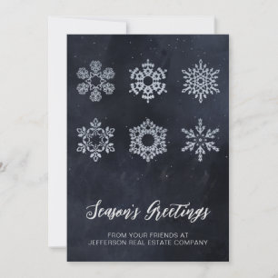 Modern Navy Silver Snowflakes Business Holiday Card