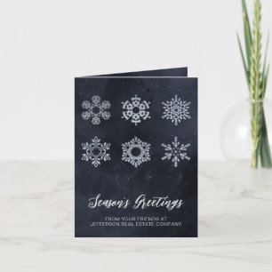 Modern Navy Silver Snowflakes Business Holiday Card