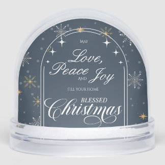 Modern Navy Snowflake Christmas Photo Snowglobe