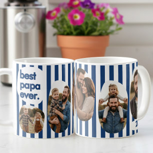 Modern Navy Stripe Best Papa Ever Photo Collage Coffee Mug