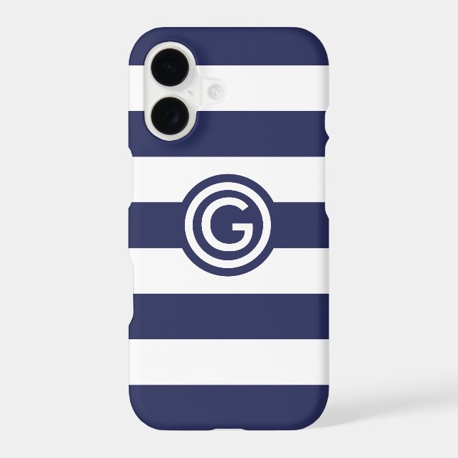 Modern Navy Stripe Monogram Clear iPhone Case (Back)