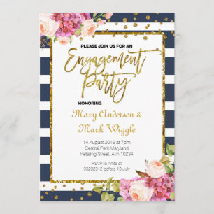 Modern Navy Stripes Engagement Party Invitation