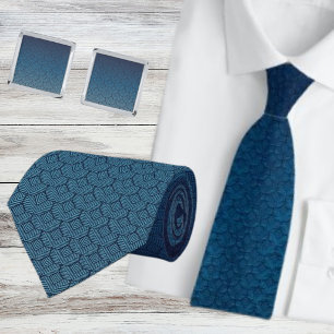 Modern Navy Teal Geometric Ombre Tie