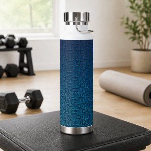 Modern Navy Teal Geometric Ombre Water Bottle