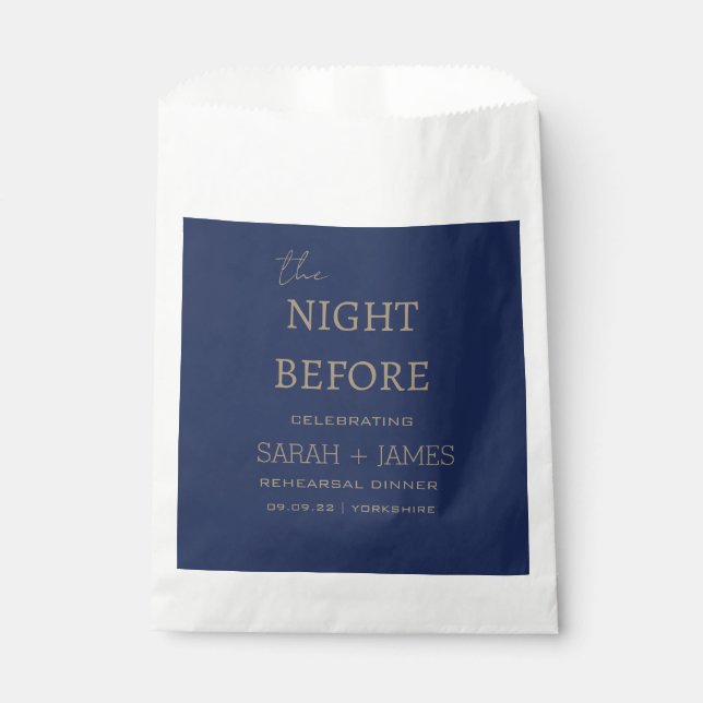 Modern Navy the Night Before Wedding Party  Favour Bags (Front)