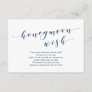 Modern Navy typeface, Wedding Honeymoon Wish Fund Enclosure Card