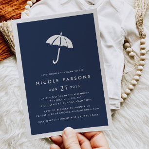 Modern Navy Umbrella Baby Shower Invitation