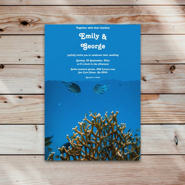 Modern Navy Underwater Sea Fish Reef Beach Wedding Invitation (Creator Uploaded)