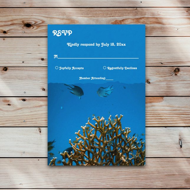 Modern Navy Underwater Sea Fish Reef Beach Wedding RSVP Card (Creator Uploaded)