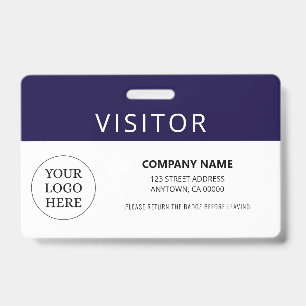 Modern Navy Visitor Pass Company Logo ID Badge