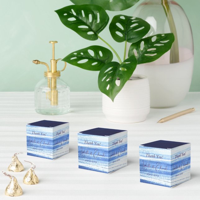 Modern Navy Watercolor Brush Strokes Pattern Favour Box (Creator Uploaded)