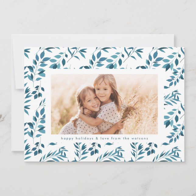 Modern Navy Watercolor Photo Holiday Card (Front)
