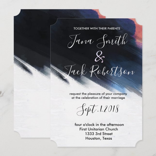 Modern  Navy Watercolor wedding Invitation (Front/Back)