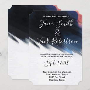Modern Navy Watercolor wedding Invitation