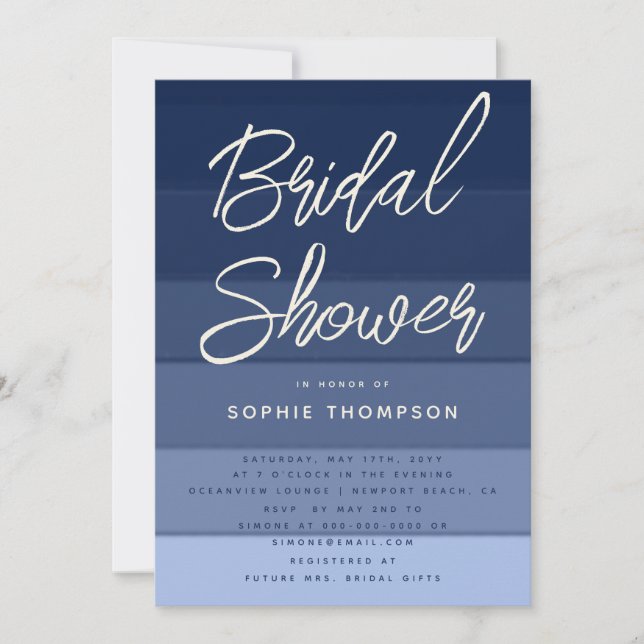 Modern Navy Waves Calligraphy Beach Bridal Shower Invitation (Front)