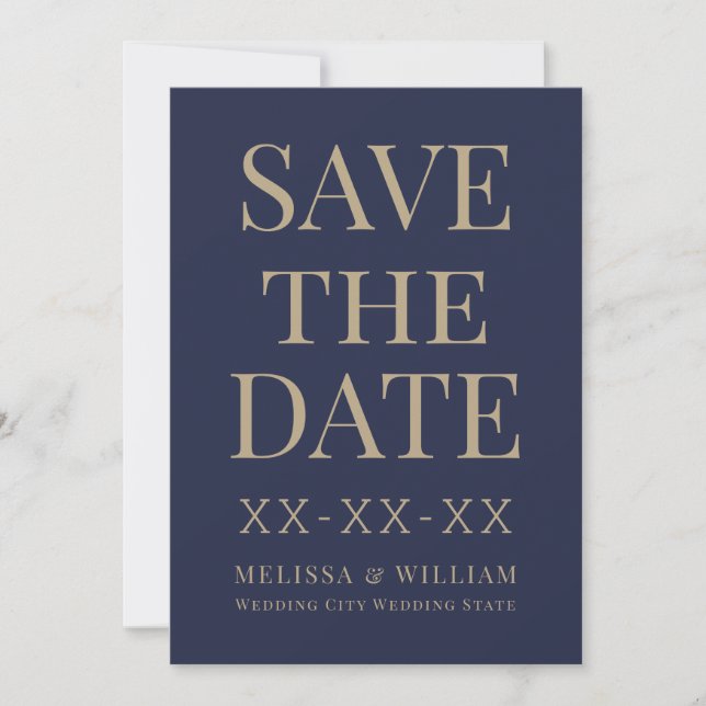 Modern Navy Wedding Save The Date (Front)