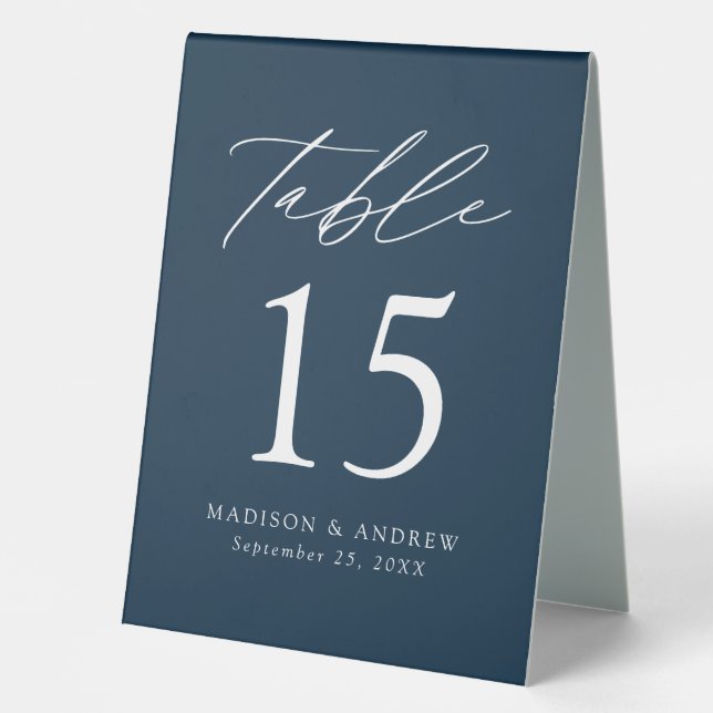 Modern Navy Wedding Table Number (Front)