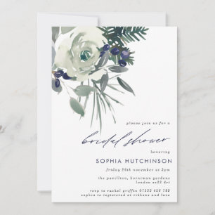 Modern Navy & White Floral Bridal Shower Invitation