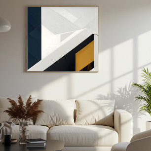 Modern Navy White Gold Geometric Layer Poster