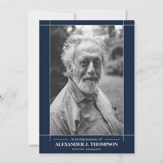 Modern Navy & White In Loving Memory Funeral Thank You Card (Front)