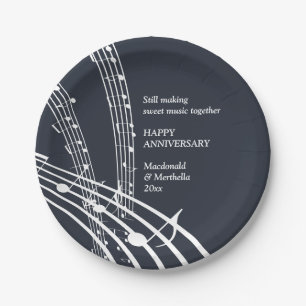 Modern Navy White SWEET MUSIC Happy Anniversary Paper Plate