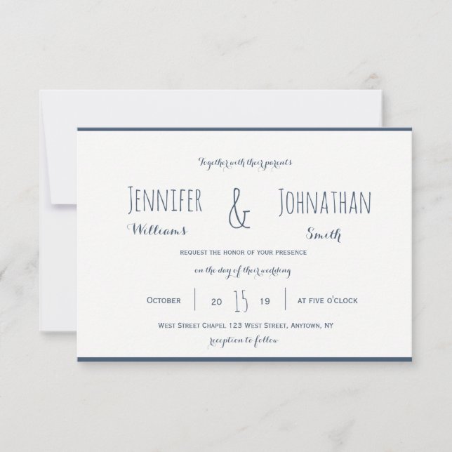 Modern navy & white wedding invitations (Front)