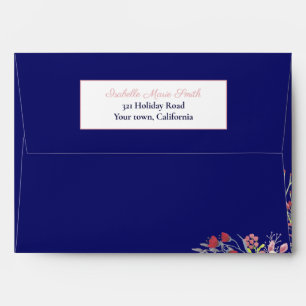 Modern Navy with Botanical Coral Floral Design  Envelope