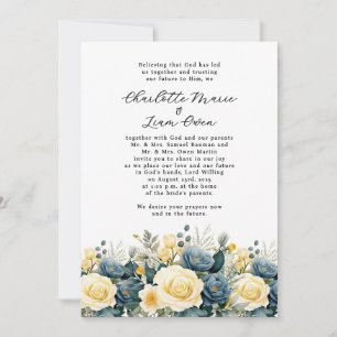 Modern Navy Yellow Floral Watercolor Wedding Invitation