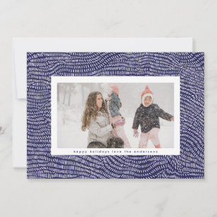 Modern Nay Blue Doodle Christmas Frame Photo Holiday Card