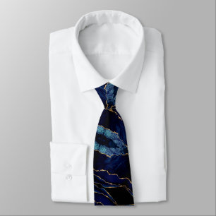 Modern Neck Tie Agate Navy Blue Gold Marble