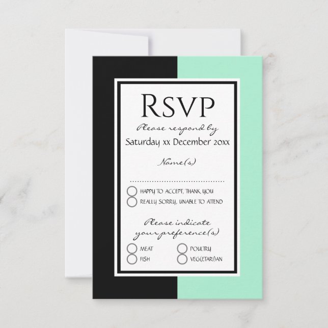 Modern Neo Mint Black Personalised WEDDING RSVP Card (Front)