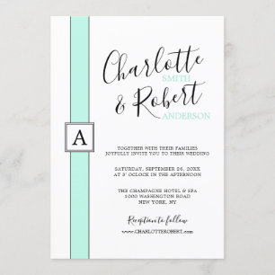 Modern Neo Mint Green Monogram Wedding Invitation