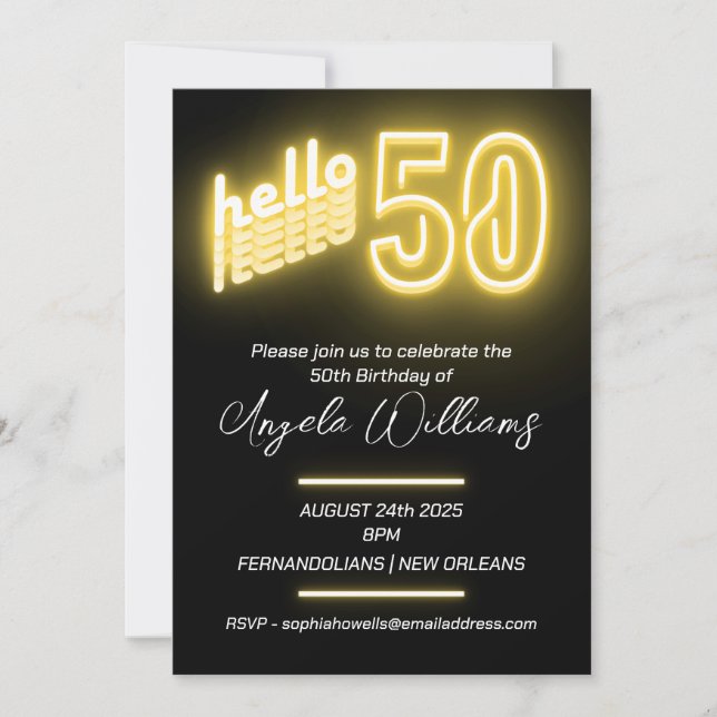 Modern Neon 50th Birthday Party Invitation (Front)