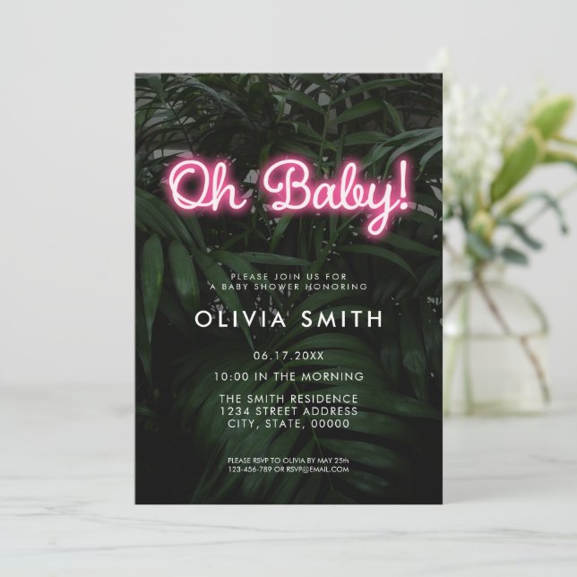 Modern Neon Baby Shower Invitation (Standing Front)