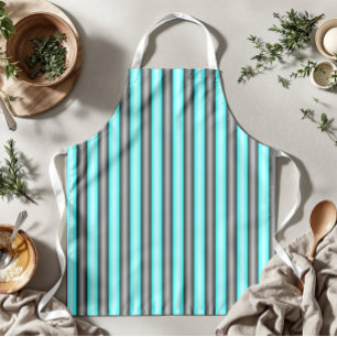 Modern Neon Blue and Black 3D Metal Effect Stripes Apron